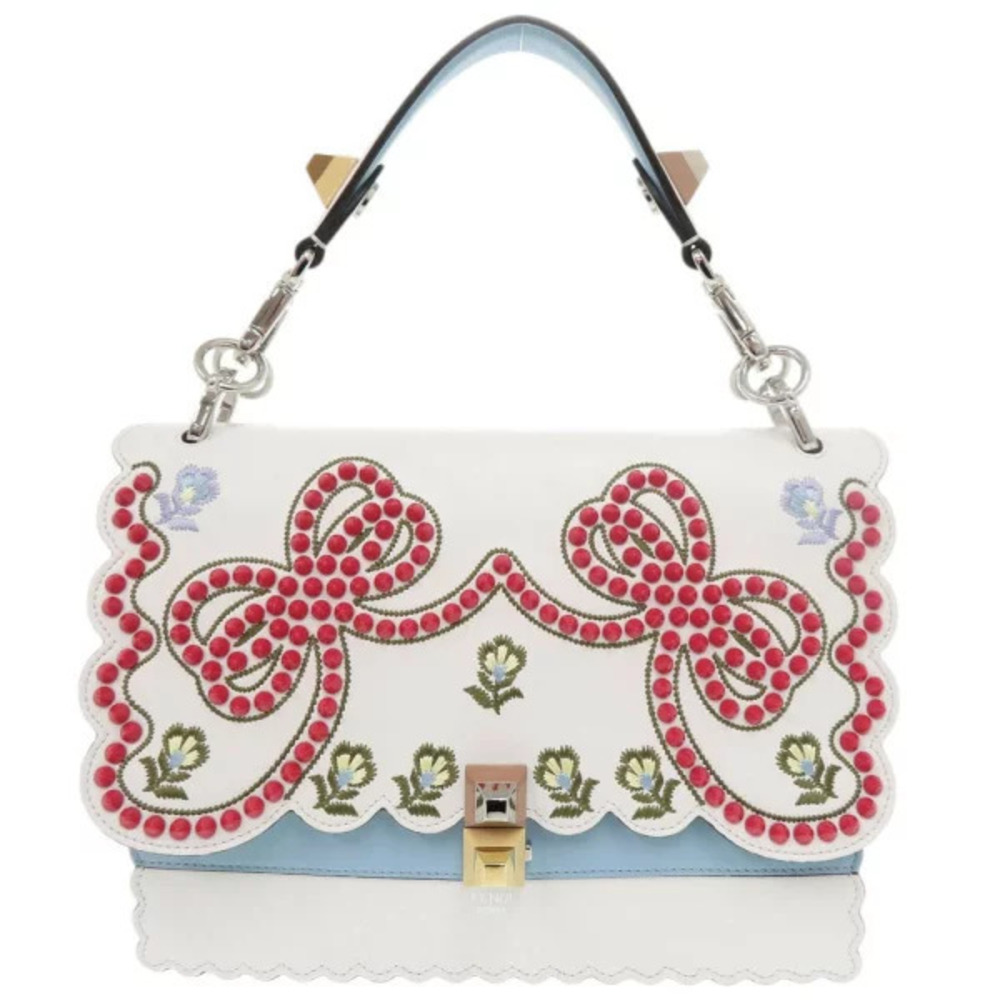 Fendi Kanai Studded Leather White Handbag